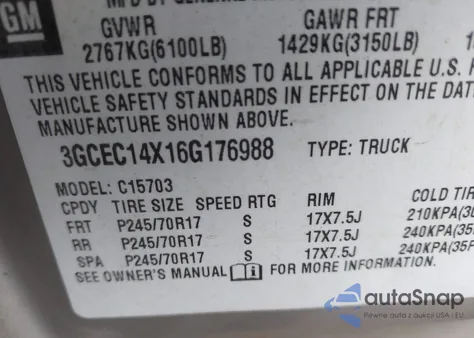 2006 Chevrolet Silverado 1500 Work Truck z USA, uszkodzony, nr VIN 3GCEC14X16G176988